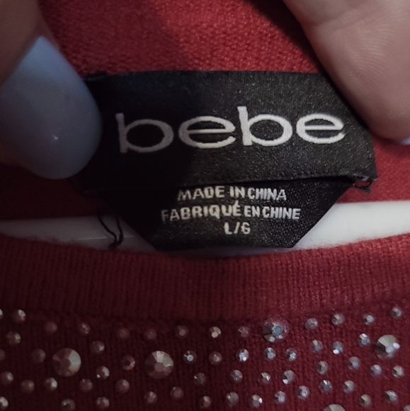 Bebe Rhinestone Red Long Sleeve Crew Neck Sweater Dress Size Large - Picture 8 of 10